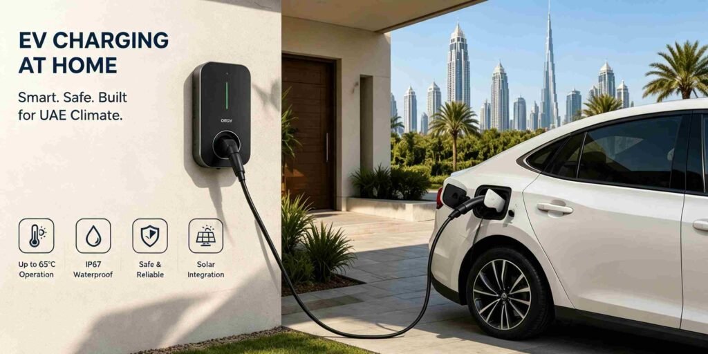 UAE villa home EV charger with Type 2 CCS2 wallbox charging electric vehicle