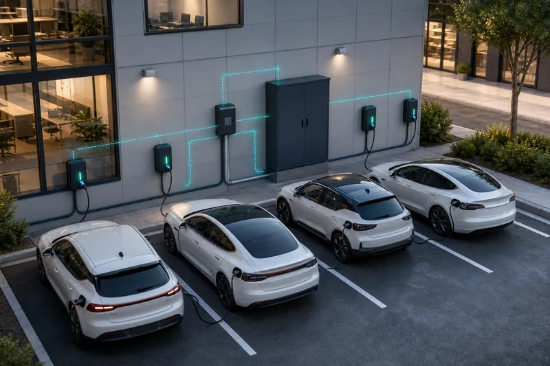 Dynamic load management coordinating several EV chargers with a commercial building supply