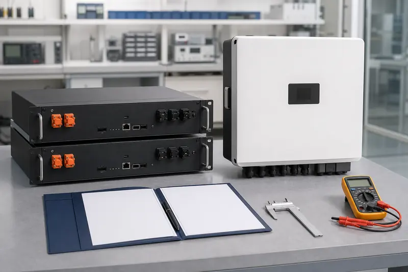 Rack battery modules and hybrid inverter prepared for procurement inspection