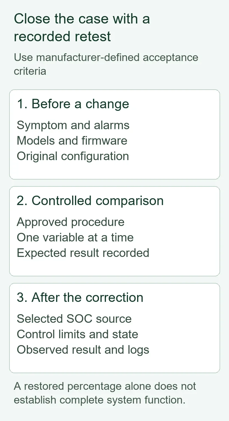 Evidence to retain before a change, during a controlled comparison and after retesting