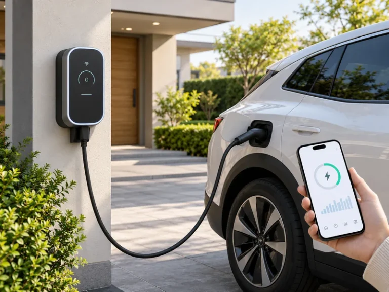 Dynamic load balancing EV charger connected with home electrical panel and energy system