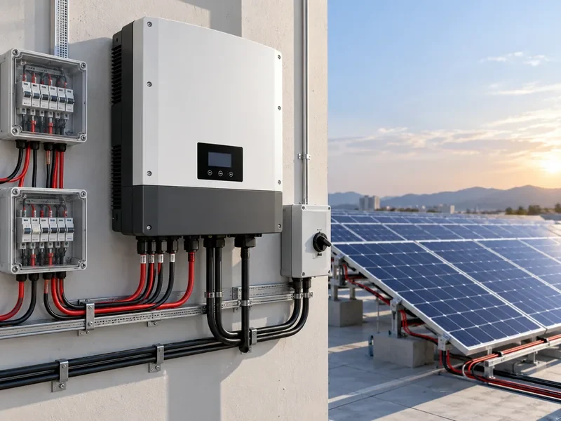 Hybrid inverter MPPT sizing with rooftop solar PV strings and DC wiring